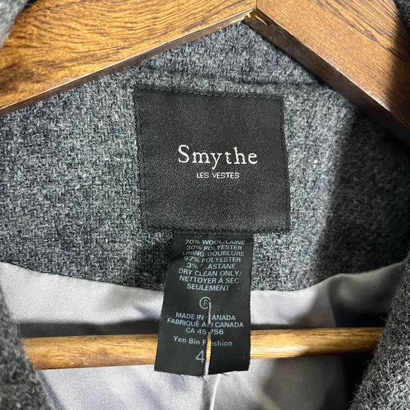 Smythe Double Breasted Wool Blend Charcoal Gray Gold Button Blazer Jacket Sz 4 - Picture 3 of 8